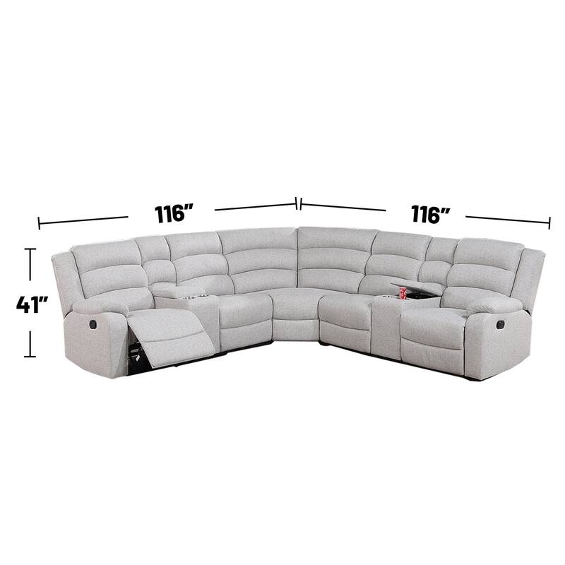 3 Piece Burlap-Like-Fabric Reclining Sectional Set with Console