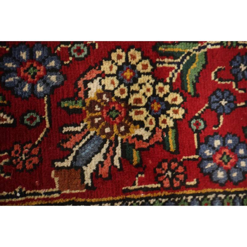 Hand Knotted Oriental 100% Wool Carpet Traditional Floral Red Tabriz Area Rug - 11' 0'' X 7' 10''