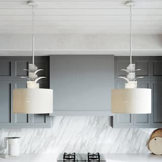 Acroma 4 - Light White Fabric Drum Shade Chandelier