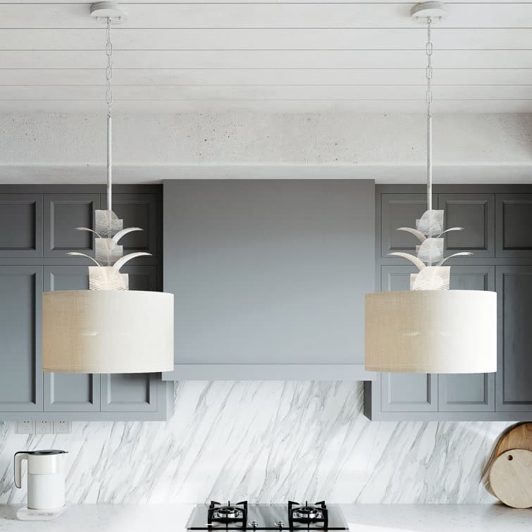 Acroma 4 - Light White Fabric Drum Shade Chandelier