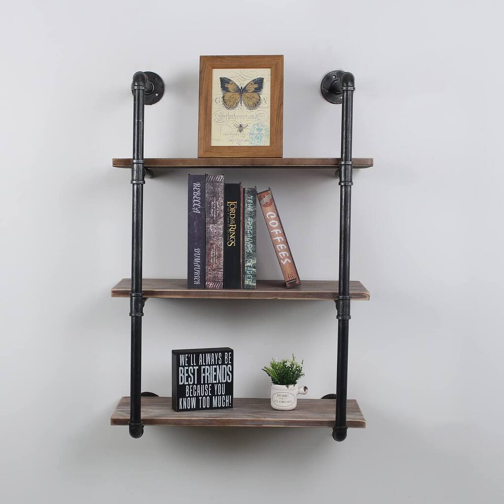 Industrial Pipe Shelving Wall Mounted,24in Rustic Metal Floating Shelves all Shelf Unit Bookshelf Hanging Wall Shelves