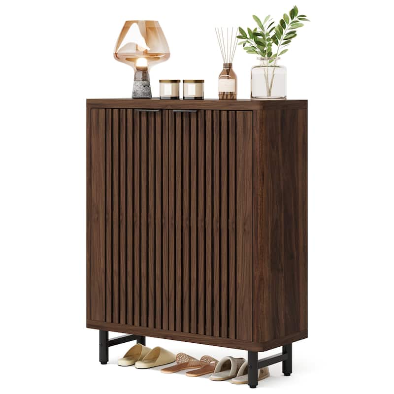 Wooden Bathroom Floor Cabinet, Adjustable Shelves Large Storage Sideboard Accent Cabinet for Bathroom Kitchen Living Room