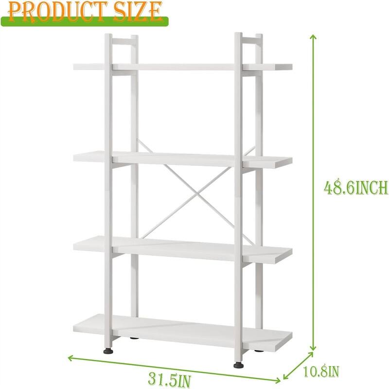 Bookshelf 4 Tiers White Wooden Storage Shelf - 10.87"D x 31.5"W x 48.43"H