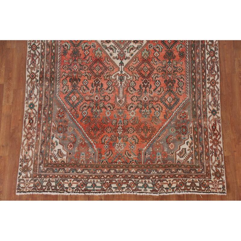 Hand Knotted Oriental 100% Wool Carpet Traditional Medallion Red Hamedan Area Rug - 9' 0'' X 5' 8''