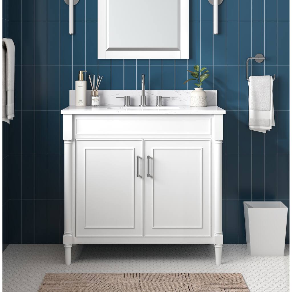 Avanity Bristol 37 in. Bath Vanity in White finish and Cala White Engineered Top