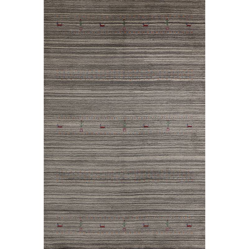 Hand Knotted Oriental 100% Wool Carpet Tribal Animal Pictorial Greys & Charcoal Gabbeh Area Rug - 7' 7'' X 5' 0''