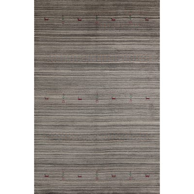 Hand Knotted Oriental 100% Wool Carpet Tribal Animal Pictorial Greys & Charcoal Gabbeh Area Rug - 7' 7'' X 5' 0''