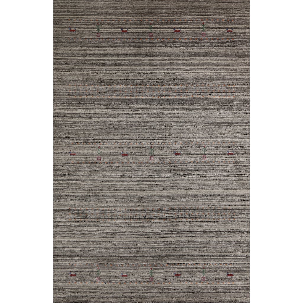 Hand Knotted Oriental 100% Wool Carpet Tribal Animal Pictorial Greys & Charcoal Gabbeh Area Rug - 7' 7'' X 5' 0''