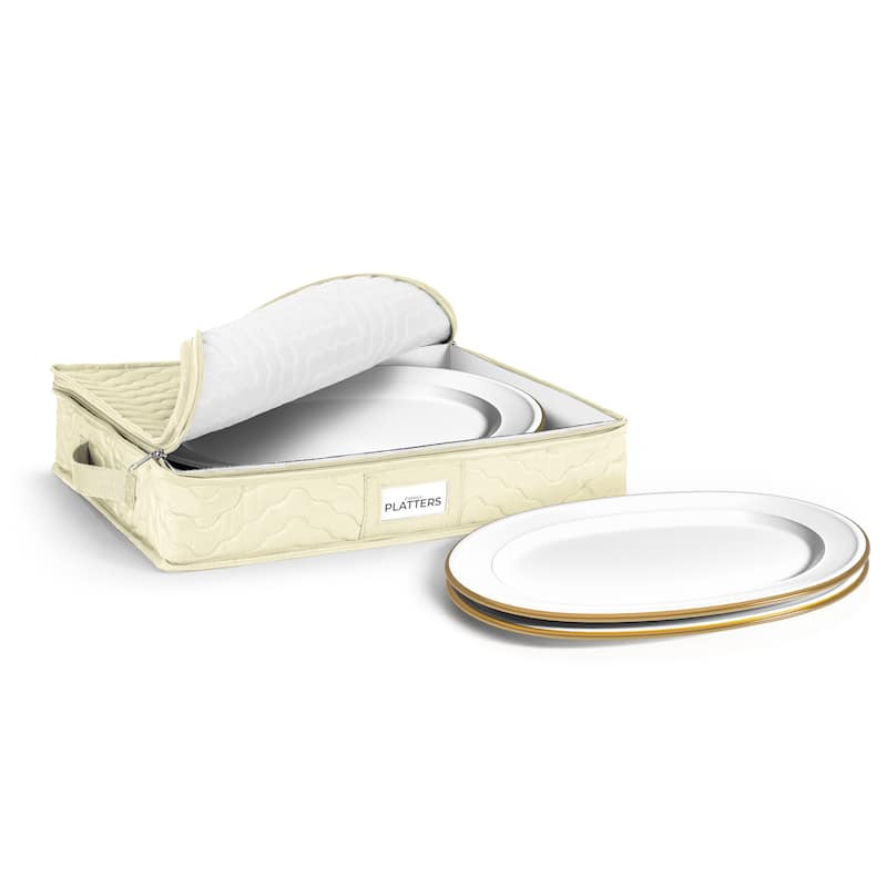 4 Plate China Quilted Container - 17"W x 13"D x 4"H - Beige