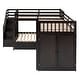 preview thumbnail 27 of 43, Twin-Twin over Full L-Shaped Bunk Bed with 3 Drawers, Portable Desk, Wardrobe, Guardrails & Solid Pine Frame, Grey