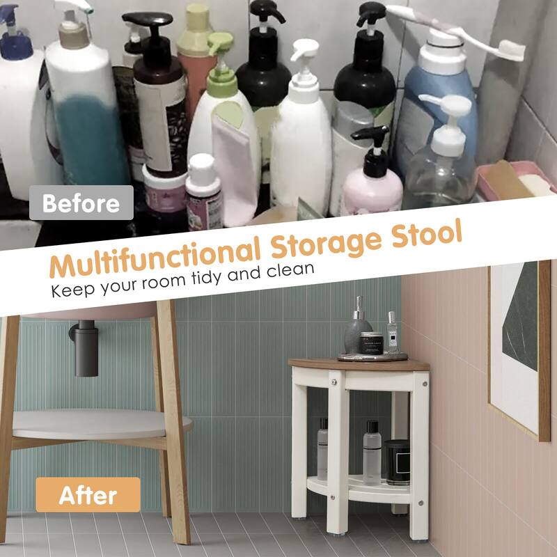 Gymax 2-Tier Corner Shower Bench Stool Waterproof Bathroom Stool Heavy