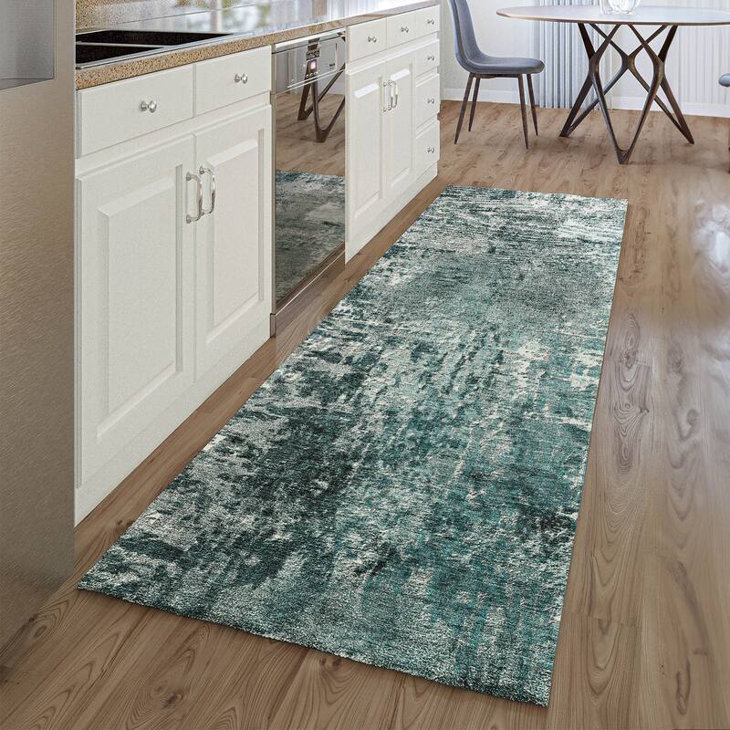 Premium Washable Super Soft Abstract Glam Mayfield Rug - Teal - 2' 3" x 7' 6" - Runner