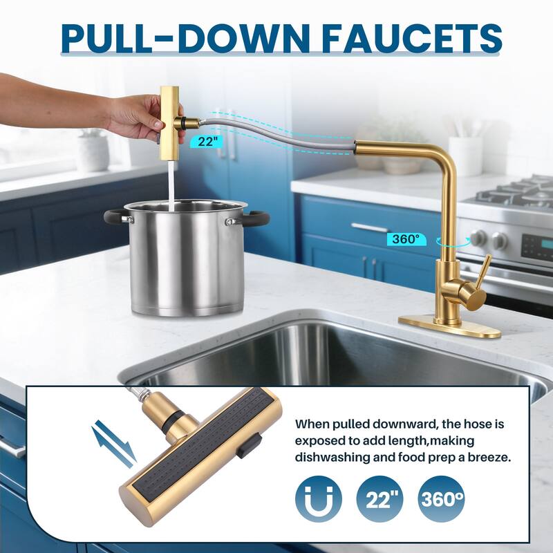 WOWOW Single Handle Waterfall Pull Down Sprayer Kitchen Faucet