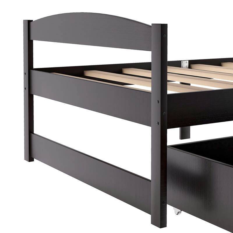 Twin Size Platform Bed with 2 Drawers in Espresso Finish, Space-Saving Storage