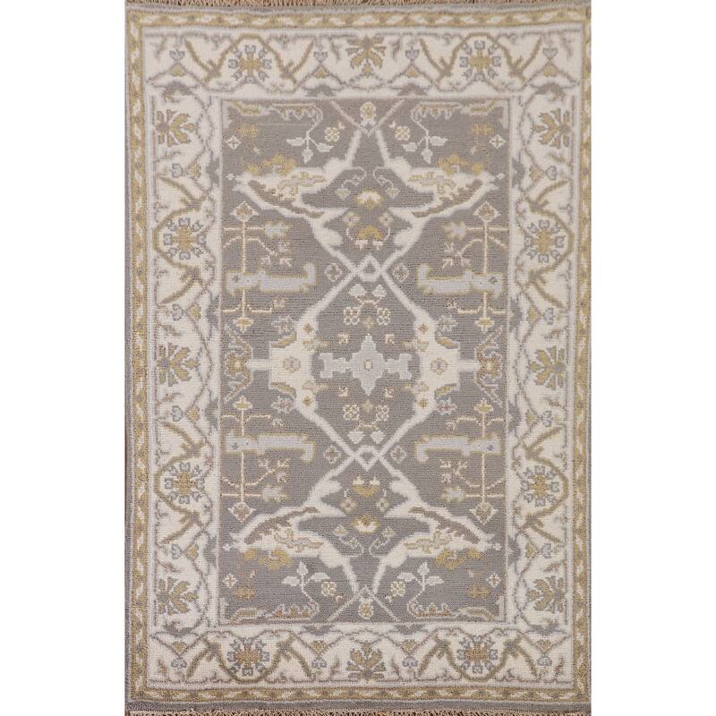 Transitional Green Oushak Oriental Area Rug Handmade Wool Carpet - 3'11"x 5'11"