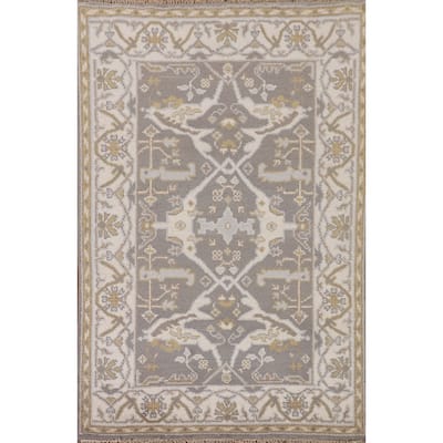 Transitional Green Oushak Oriental Area Rug Handmade Wool Carpet - 3'11"x 5'11"