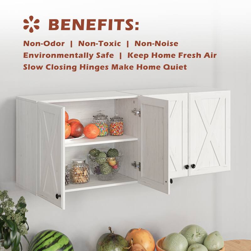 Farmhouse Wall Cabinet with 3 Doors and Shelves