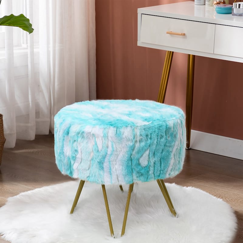 Home Soft Fauxfur Ottoman Round Fuzzy Entryway Bench 18"x18"x18" - 18"x18"x18" - Blue turquoise
