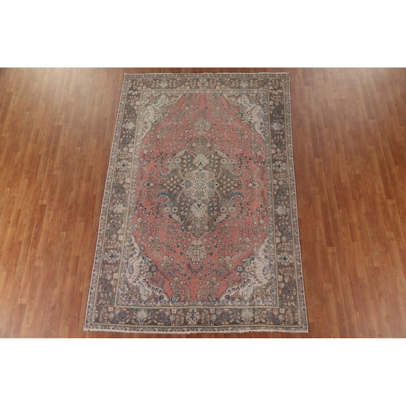 Handmade Tabriz Persian Vintage Area Rug Living Room Wool Carpet - 6'5" x 9'10"