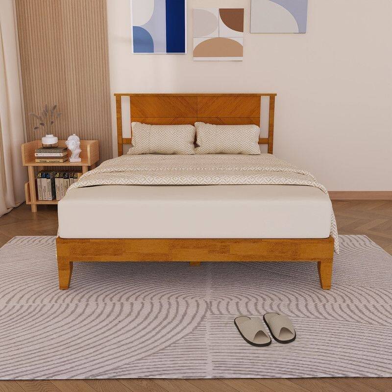 Twin Size Deluxe Bed Frame with Headboard with Solid Wood, No Box Spring Needed, Easy Assembly, White