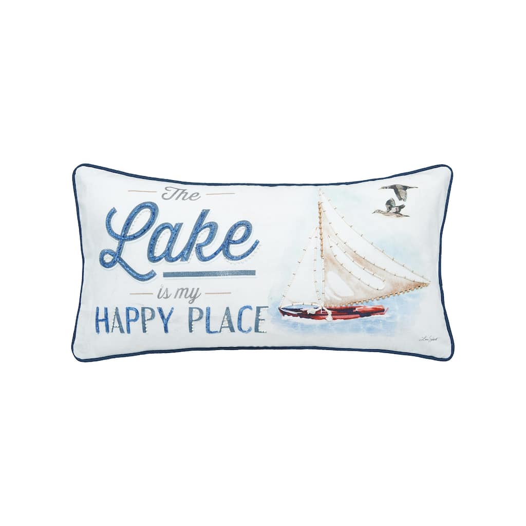 12" x 24" Lake Is My Happy Place Printed and Embellished Throw Pillow