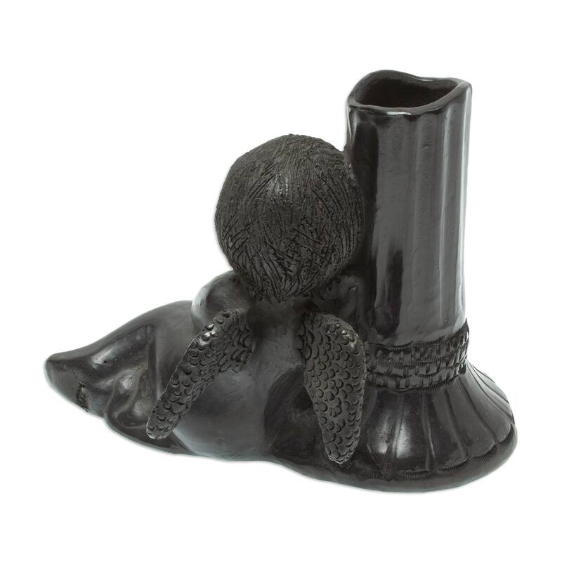 Novica Handmade Sleeping Angel Ceramic Taper Candleholder
