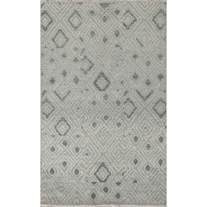 Gray & Green Moroccan Indian Area Rug Handmade Wool Carpet - 4'9"x 8'1"