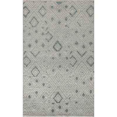 Gray & Green Moroccan Indian Area Rug Handmade Wool Carpet - 4'9"x 8'1"