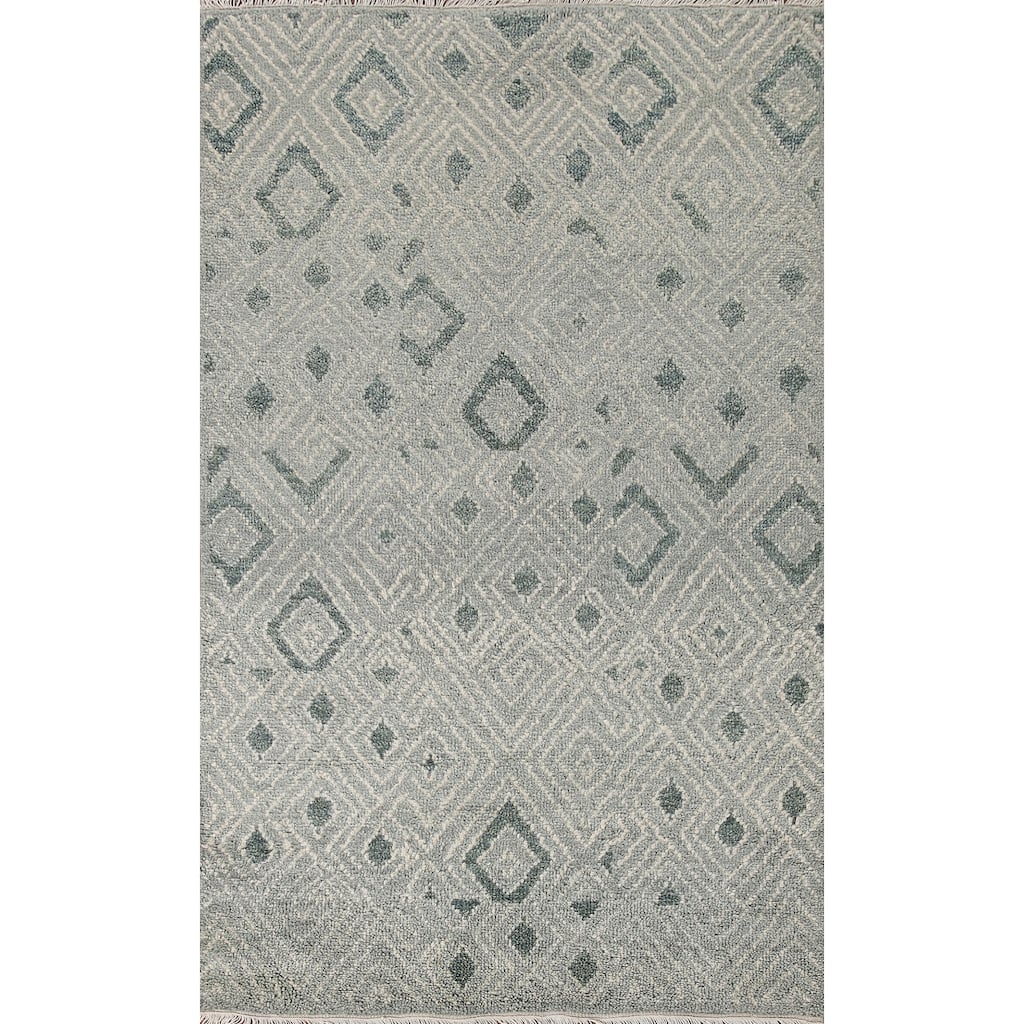 Gray & Green Moroccan Indian Area Rug Handmade Wool Carpet - 4'9"x 8'1"