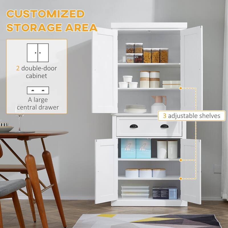 HOMCOM 72" Freestanding Kitchen Pantry Cabinet, Tall Storage Cabinet with 2 Door Cupboards, Drawer and Adjustable Shelves