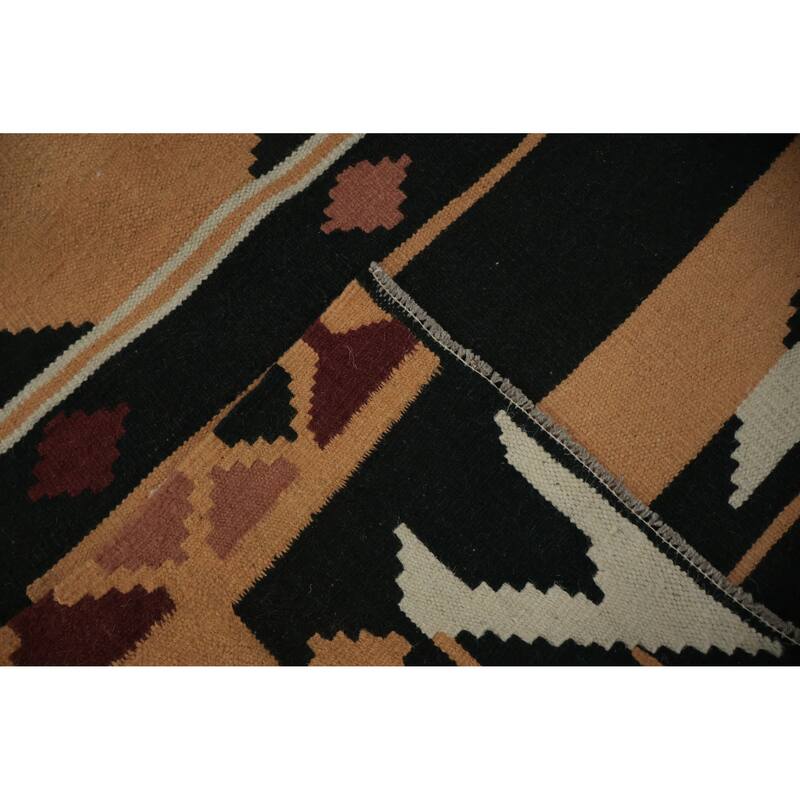 Hand Woven Oriental 100% Wool Carpet Southwestern Tribal Black Kilim Area Rug - 13' 1'' X 9' 10''