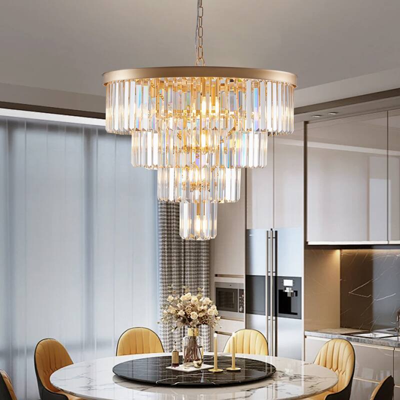 24" 4-Tier Gold Crystal Chandelier - Contemporary - Dining Living Bedroom