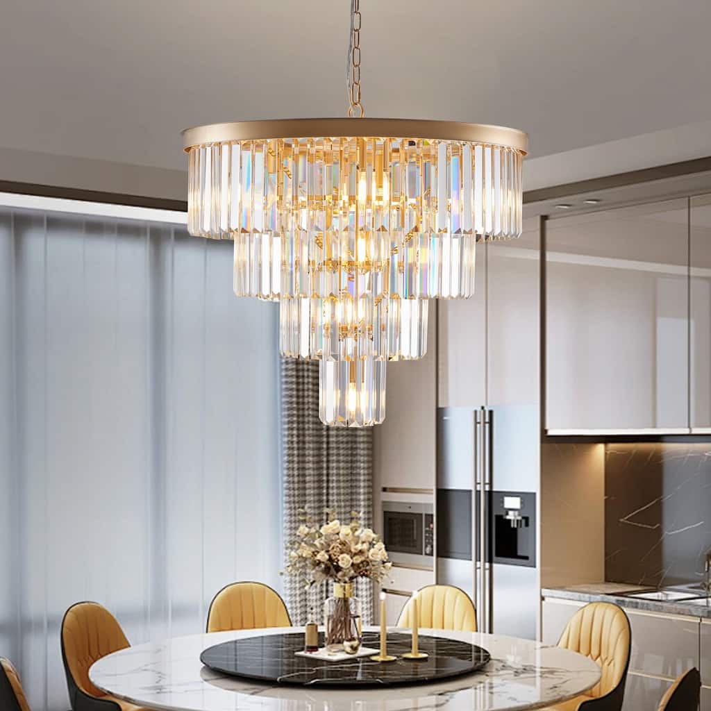 24" Contemporary Crystal Modern Chandeliers Crystal Ceiling Chandelier 4 Tier Golden Chandelier Lighting (Bulbs Not Included)