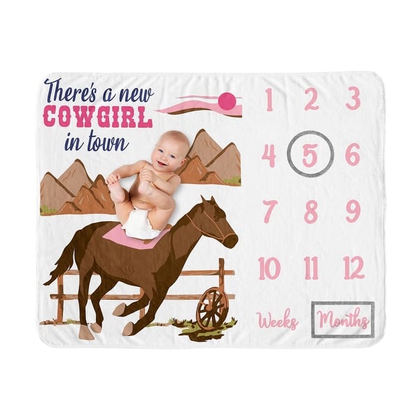 slide 2 of 6, Sweet Jojo Designs Western Cowgirl Girl Baby Monthly Milestone Blanket Wild West Vintage Country Animal Southwest Pink Blue Tan
