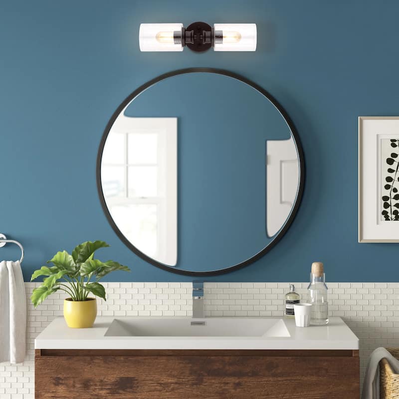 Jules Edison 16.5" Cylinder 2-Light Iron/Seeded Glass Farmhouse Contemporary LED Wall Sconce, Black by JONATHAN Y - One