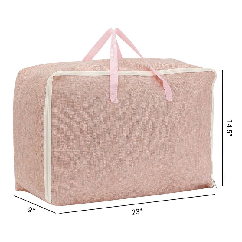 1 Pack Foldable Clothes Storage Bags with Handles for Organizing Bedroom, Clothing, Comforter, Closet Organizers and Storage - Pink - 23*9*14.5in