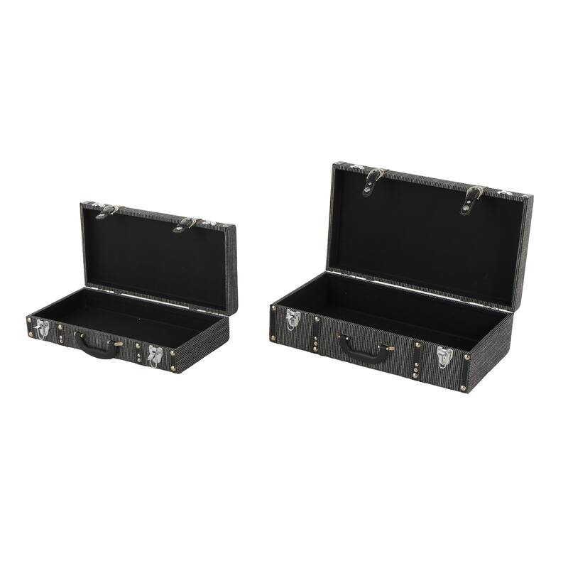 Fabric Woven Storage Decorative Trunk with Silver Latches and Buckles - Set of 2 Black - Roche River Decor - 12"W x 21"L x 7"H