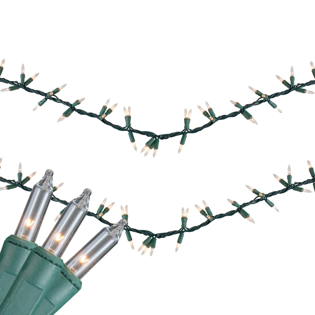 300-Count Clear Mini Christmas Light Garland Set 18ft Green Wire - 18'