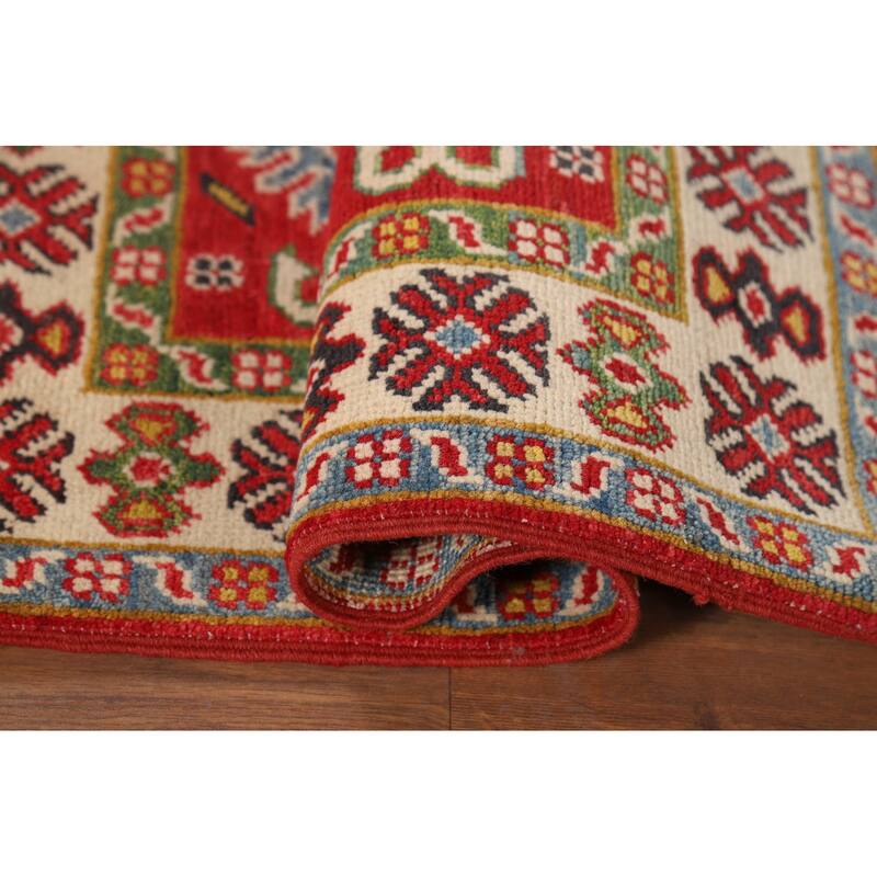 Hand Knotted Oriental 100% Wool Carpet Traditional Geometric Red Kazak Area Rug - 3' 0'' X 2' 1''