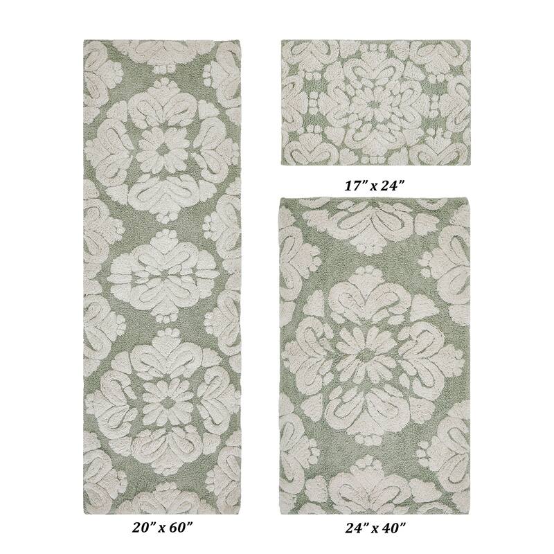 Better Trends Medallion Collection 100% Cotton 3-Pc Set Bathroom Rugs-Soft & Super Absorbent, Non-Skid Latex, Machine Washable