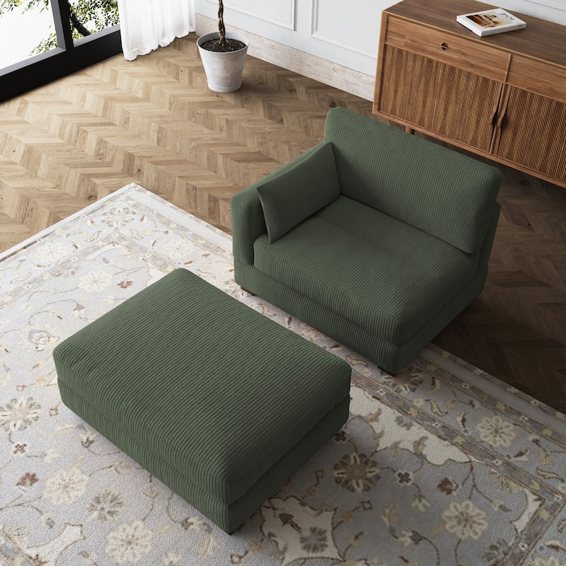 Modular Sectional Sofa with Ottomans - Green-Left - Left Facing
