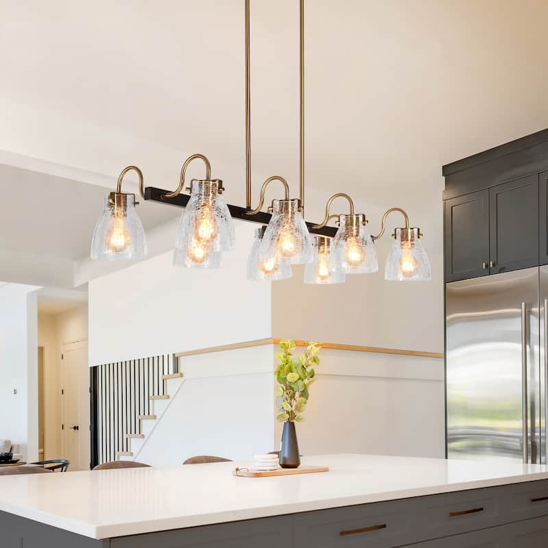 Modern 8-Light Rectangle Chandelier Glass Kitchen Island Lights - Black Nickel&Electroplated Copper - L37.4"xW17"xH8.7"