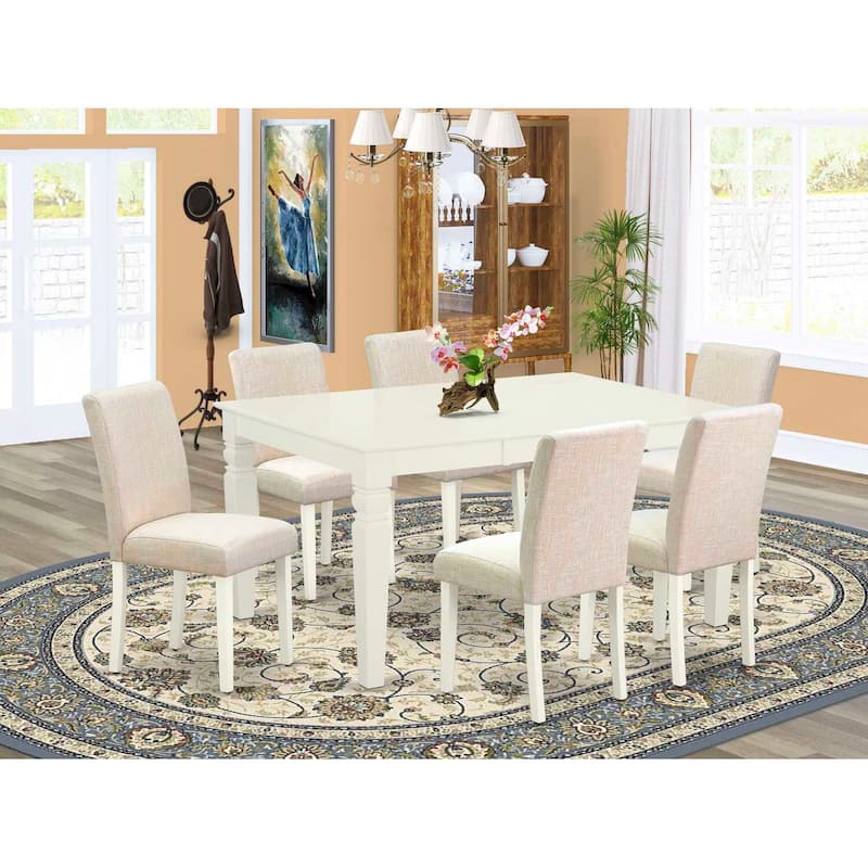 Rectangular Dinette Table Set - 7Pc Kitchen Table with Chairs - 42x60" Table & Linen Beige Fabric