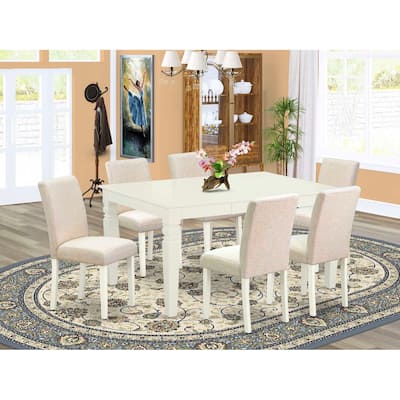 Rectangular Dinette Table Set - 7Pc Kitchen Table with Chairs - 42x60" Table & Linen Beige Fabric