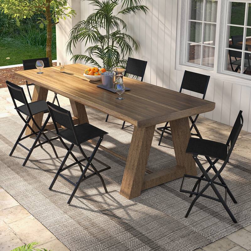 Gymax Folding Bar Stools Set of 4 Patio Sling Chairs w/ Backrest