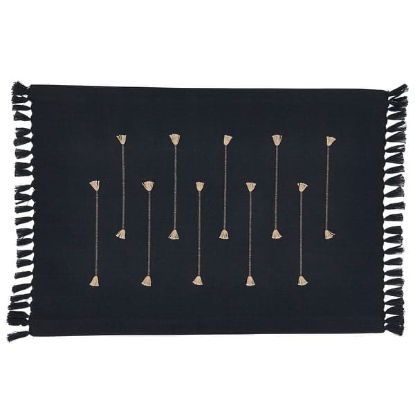 Line Design Fringe Placemats (Set of 4) - Black