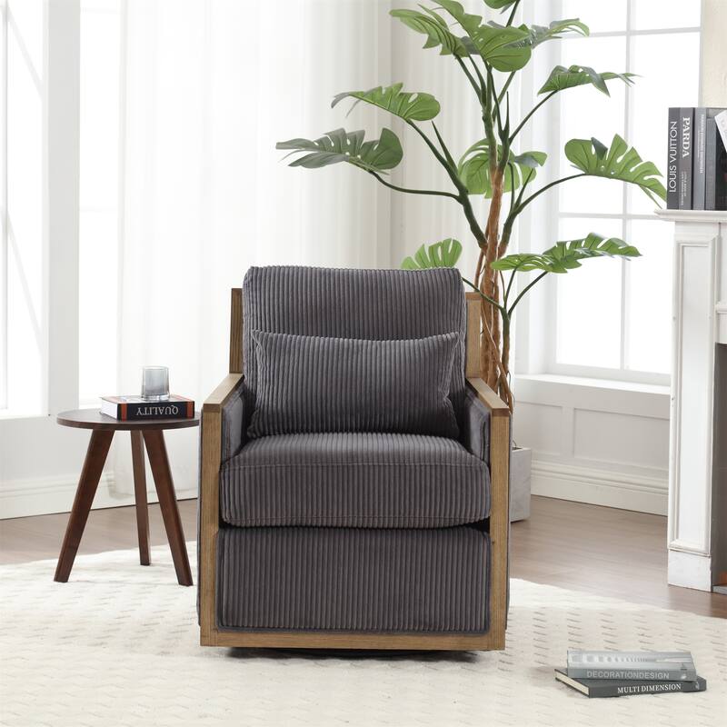 Corduroy Swivel Barrel Chair - Dark Grey