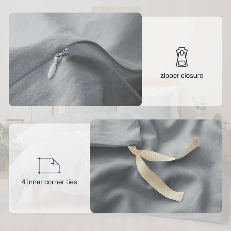 Linen Cotton Duvet Cover and Pillow Sham Set, Breathable and Skin-Friendly Bedding Set