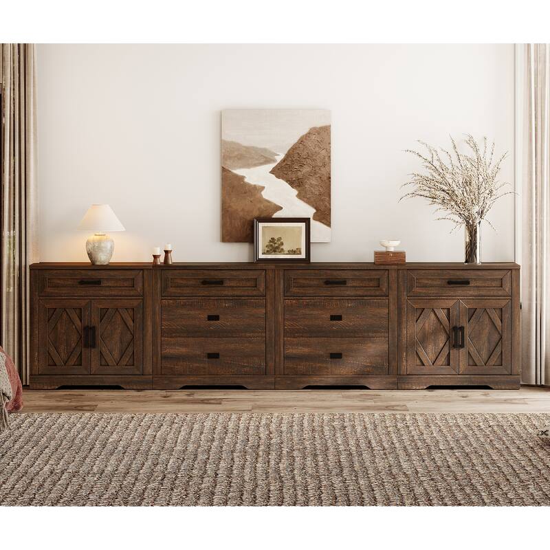 Large TV Stand,3/4-in-1 Farmhouse TV Console Table with Storage Barn Door Cabinet