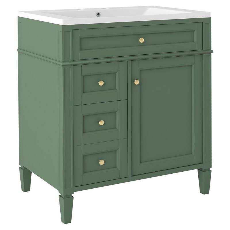 30" Modern Bathroom Vanity with Top Sink and 2 Drawers and a Tip-out Drawer